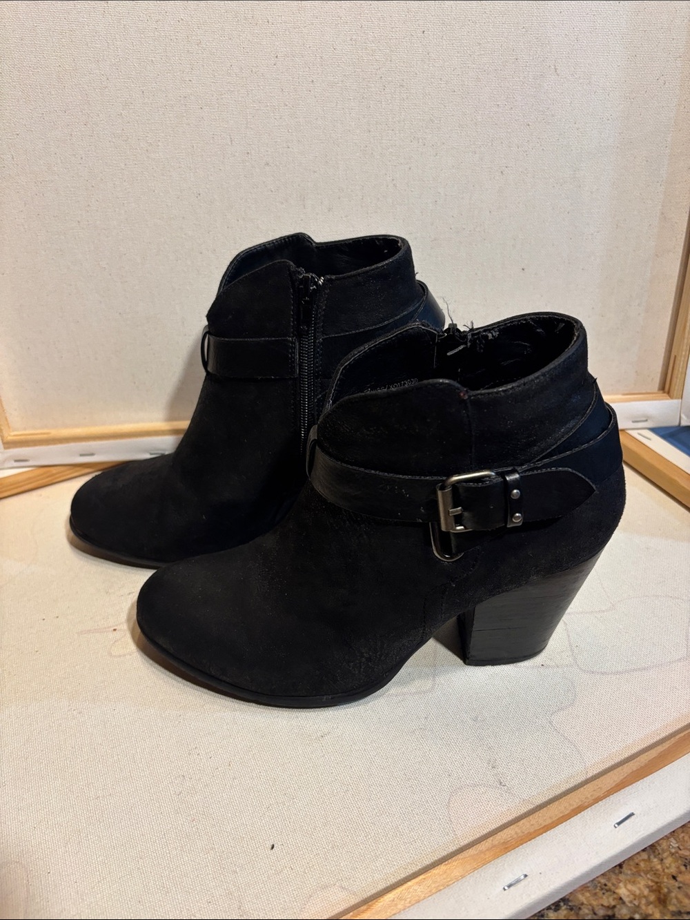 XOXO Black Suede Ankle Booties with Block Heel